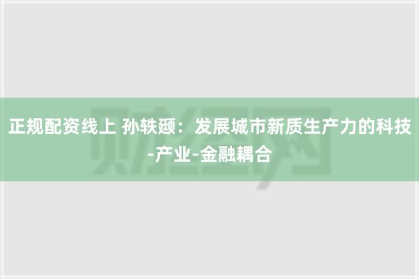 正规配资线上 孙轶颋：发展城市新质生产力的科技-产业-金融耦合